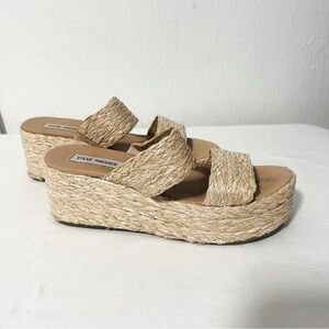 Steve Madden Women’s Size 9M Jolted Raffia Wedge Platform Sandal Wicker Beige